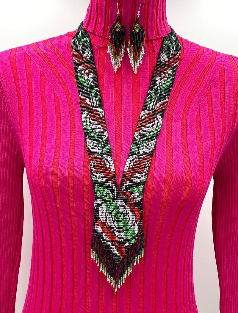 BeadsCorner Native Tribal Style Long Statement Beaded Necklace for Women Handmade - Image 1